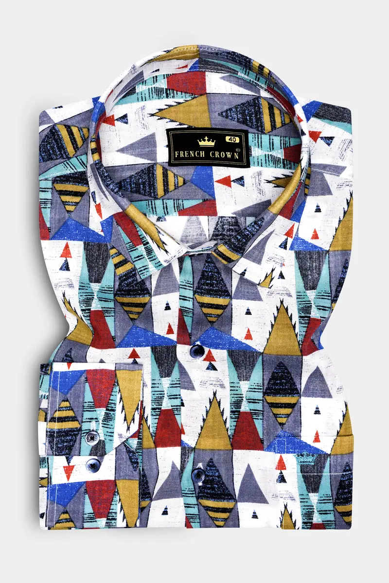 Goldenvale-Bright White With Marigold Brown And Yale Blue Printed Lightweight Premium Cotton Multicolor Casual Shirt 2