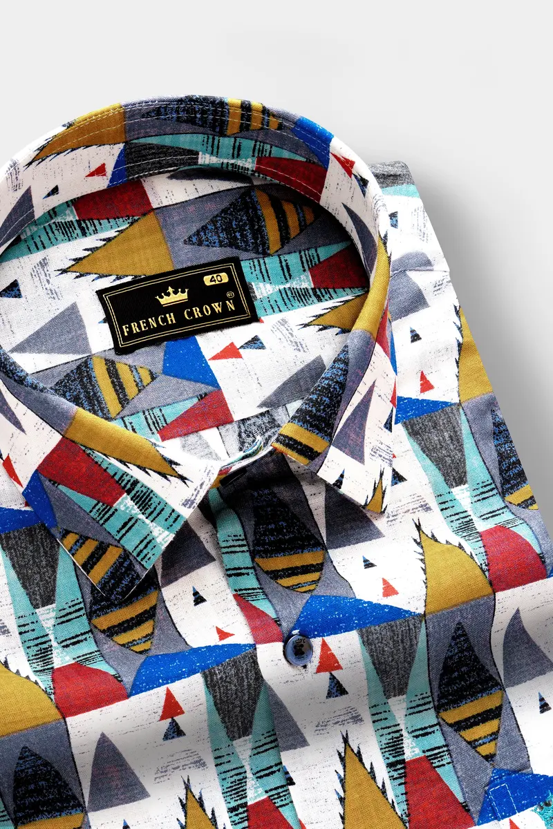 Goldenvale-Bright White With Marigold Brown And Yale Blue Printed Lightweight Premium Cotton Multicolor Casual Shirt 4
