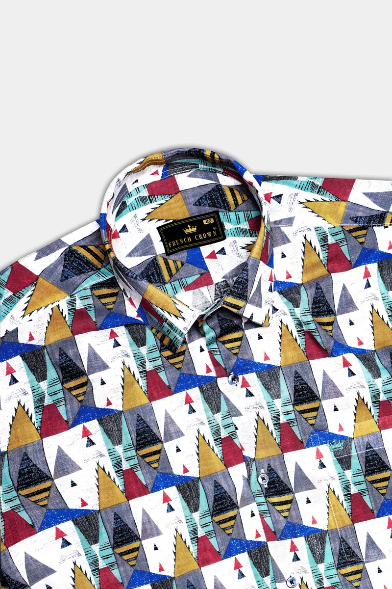 Goldenvale-Bright White With Marigold Brown And Yale Blue Printed Lightweight Premium Cotton Multicolor Casual Shirt 5