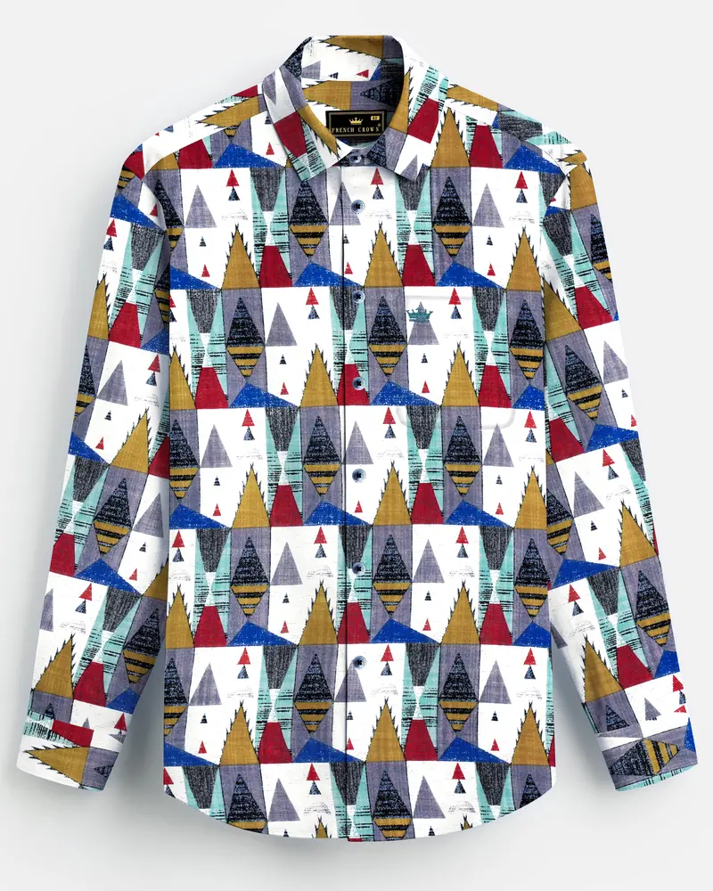 Goldenvale-Bright White With Marigold Brown And Yale Blue Printed Lightweight Premium Cotton Multicolor Casual Shirt 8