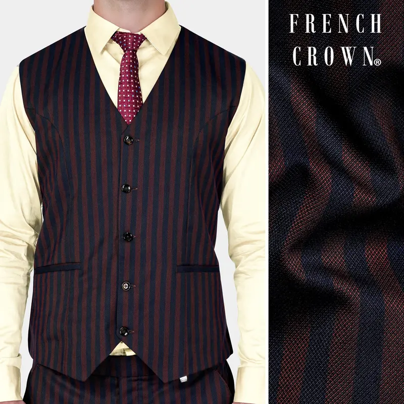 Gondola Brown And Mirage Blue Striped Wool Rich Waistcoat 1