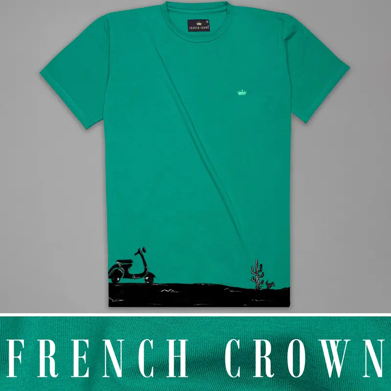 Gossamer Green Hand Painted Premium Cotton Designer T-Shirt 1