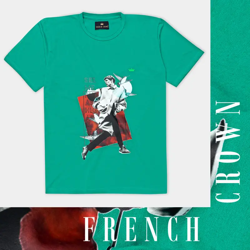 Gossamer Green Printed Premium Cotton T-Shirt 1
