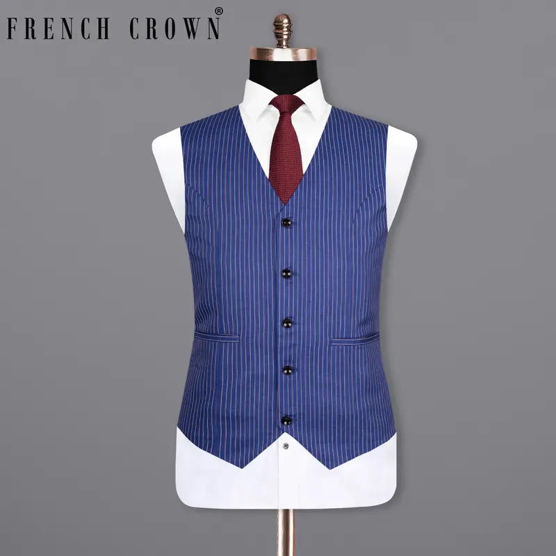 Governor Bay Blue Striped Wool Rich Waistcoat 1