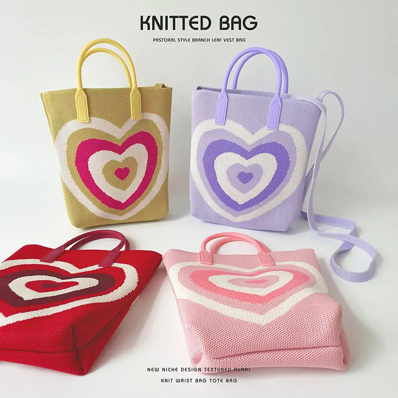 Gradient Heart Knitted Shoulder Bag Crossbody Bag 1