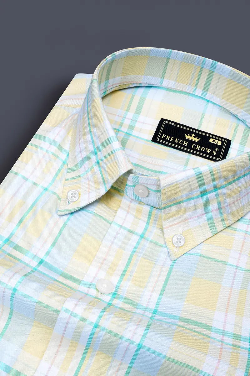 Grain Brown With Blue Plaid Twill Premium Cotton Shirt 1