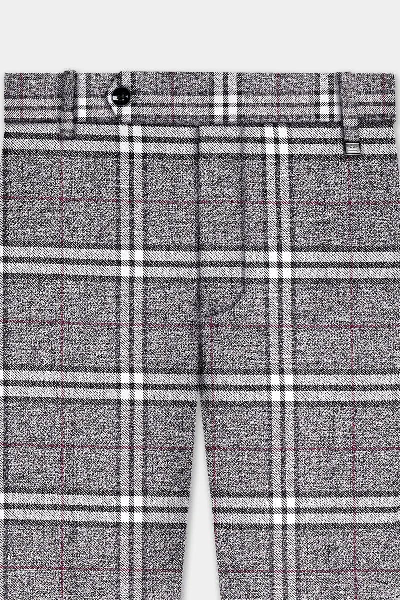 Granite Gray Plaid Wool Rich Cross Placket Bandhgala Suit 11