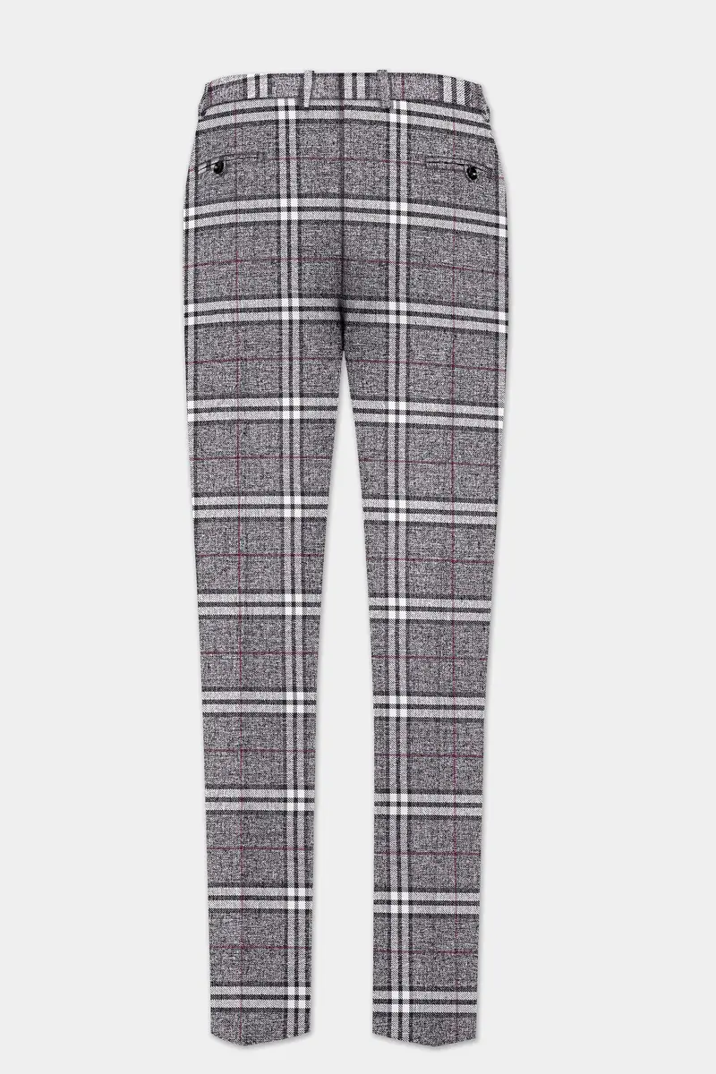 Granite Gray Plaid Wool Rich Cross Placket Bandhgala Suit 13