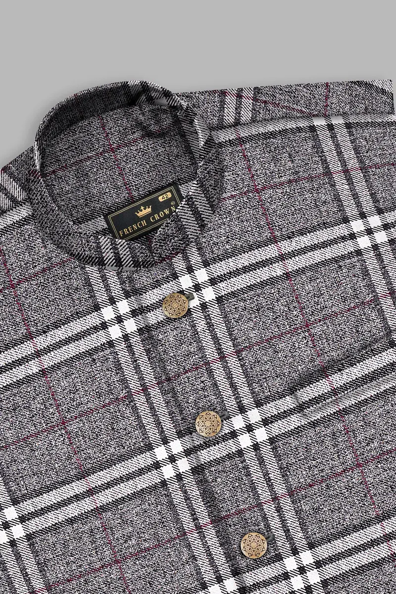 Granite Gray Plaid Wool Rich Cross Placket Bandhgala Suit 17