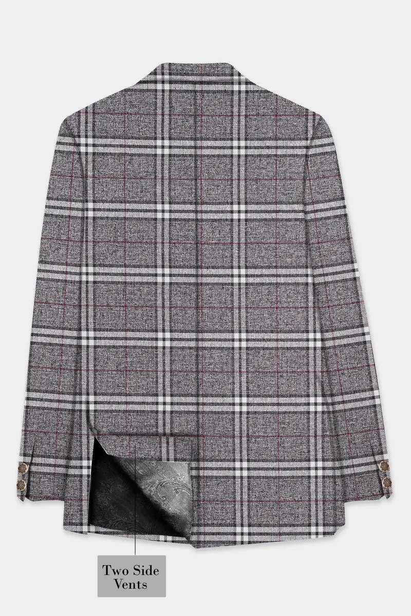 Granite Gray Plaid Wool Rich Cross Placket Bandhgala Suit 8