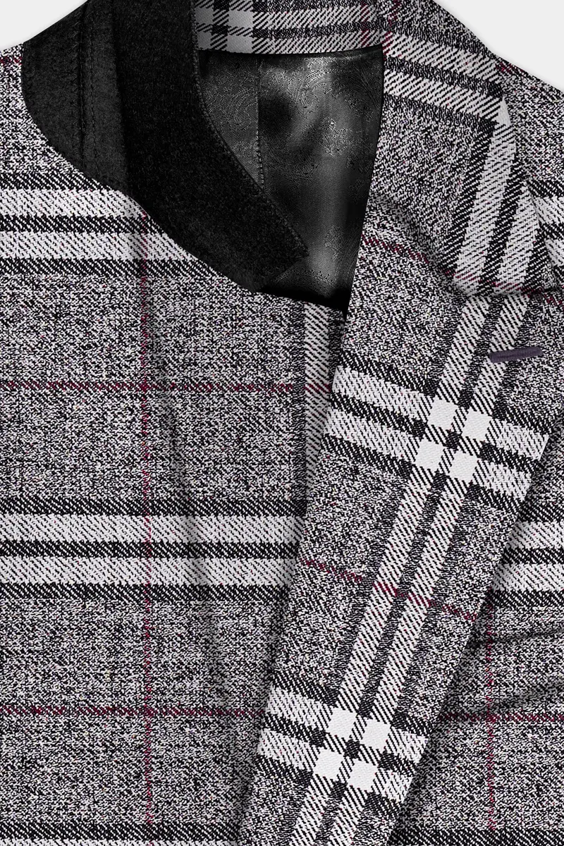 Granite Gray Plaid Wool Rich Double Breasted Blazer 4
