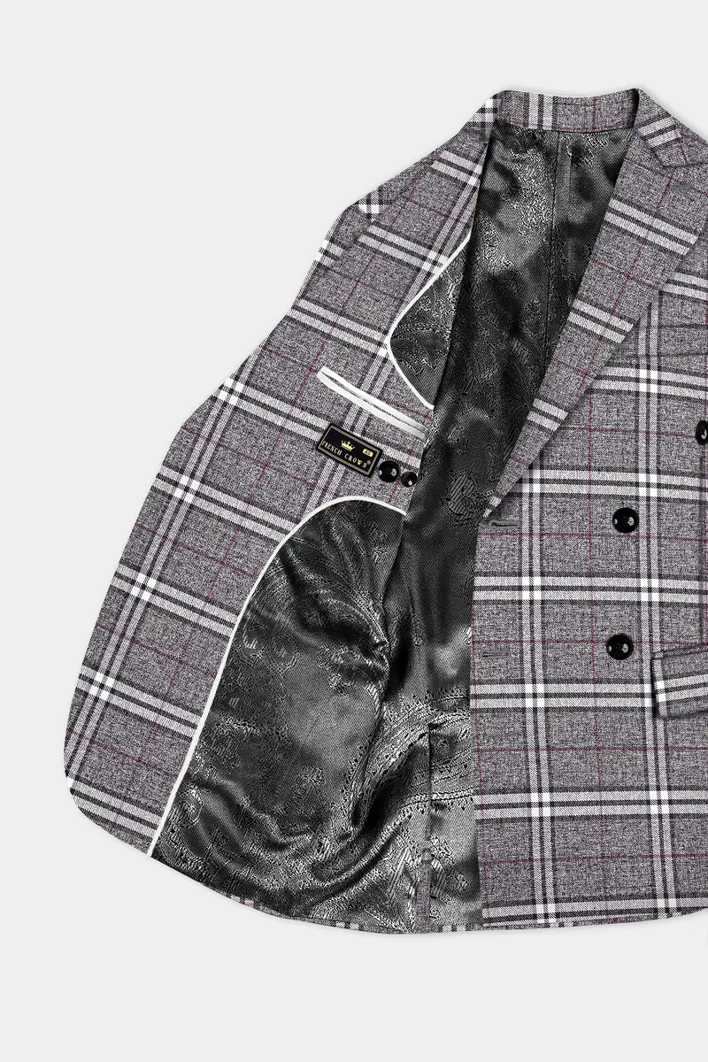 Granite Gray Plaid Wool Rich Double Breasted Blazer 5
