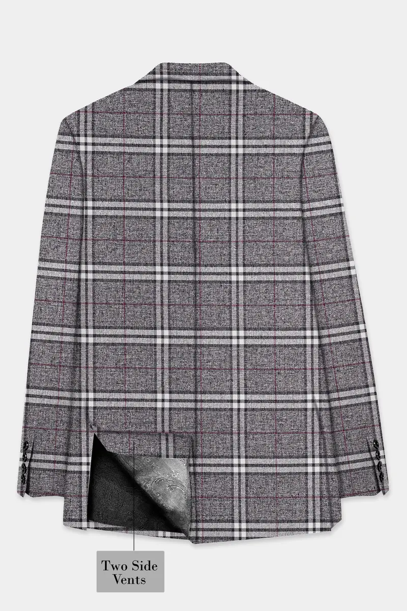 Granite Gray Plaid Wool Rich Double Breasted Blazer 8