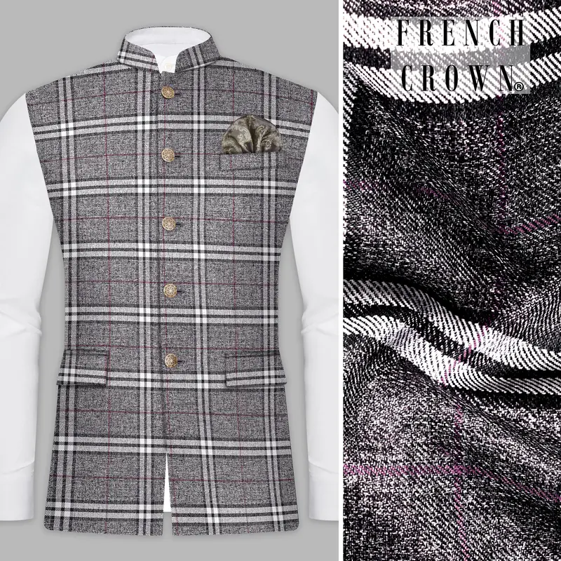 Granite Gray Plaid Wool Rich Nehru Jacket 1
