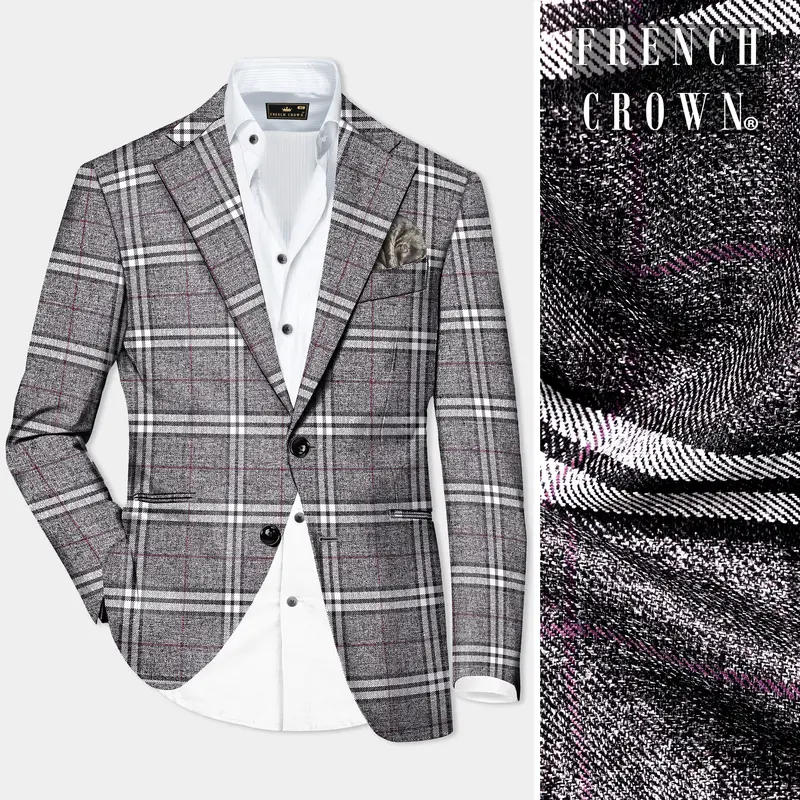 Granite Gray Plaid Wool Rich Single Breasted Blazer 1
