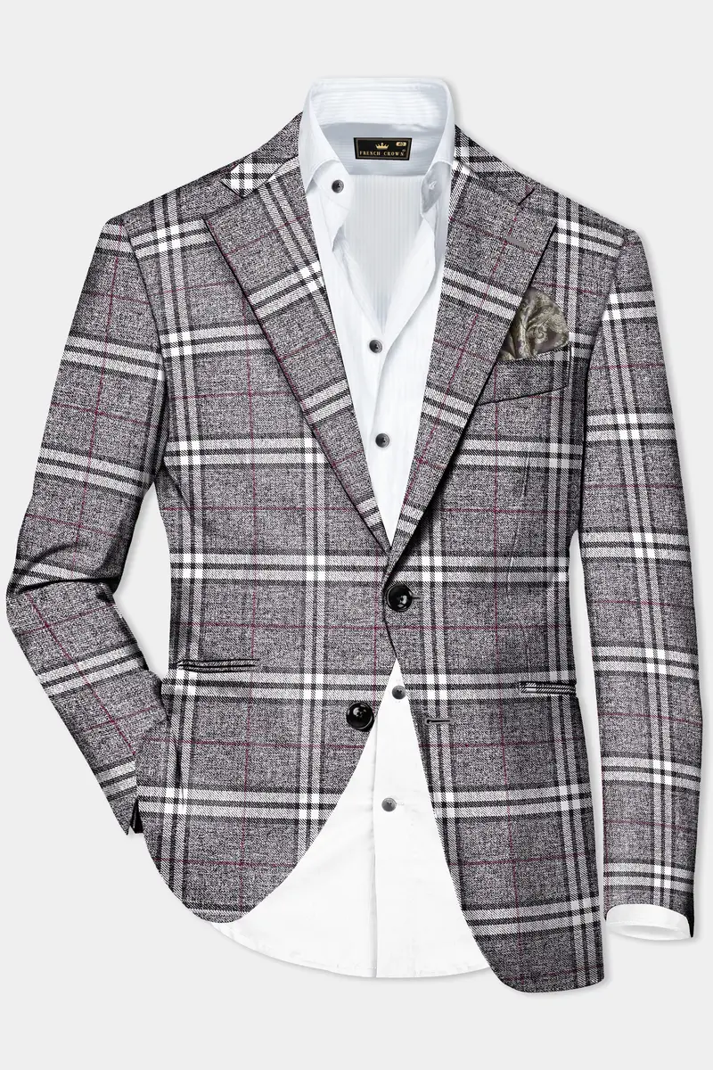 Granite Gray Plaid Wool Rich Single Breasted Blazer 2