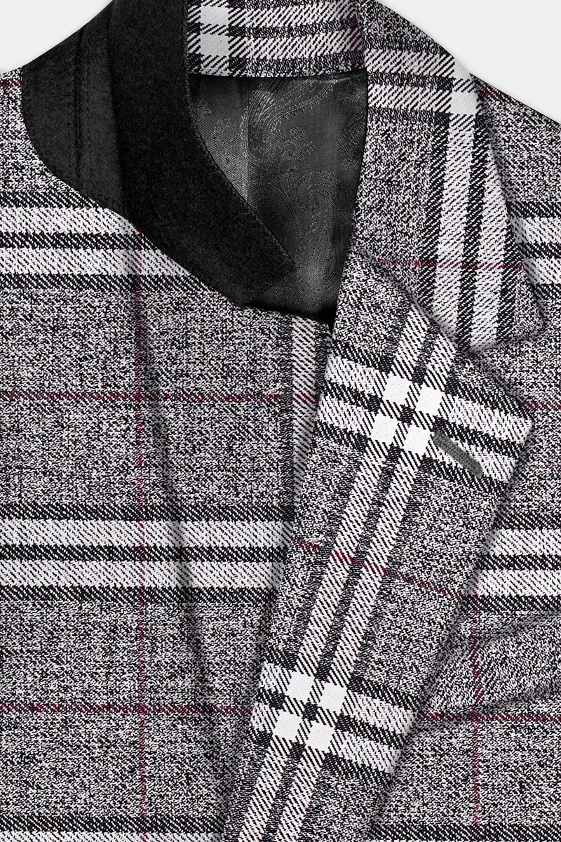 Granite Gray Plaid Wool Rich Single Breasted Blazer 4