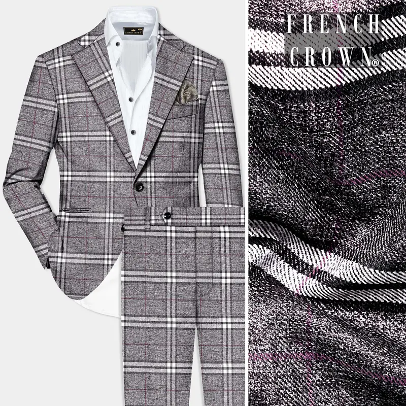 Granite Gray Plaid Wool Rich Single Breasted Suit 1