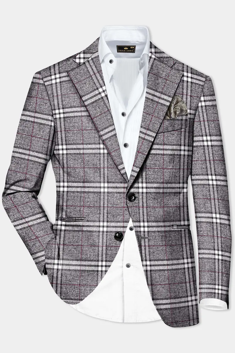 Granite Gray Plaid Wool Rich Single Breasted Suit 11