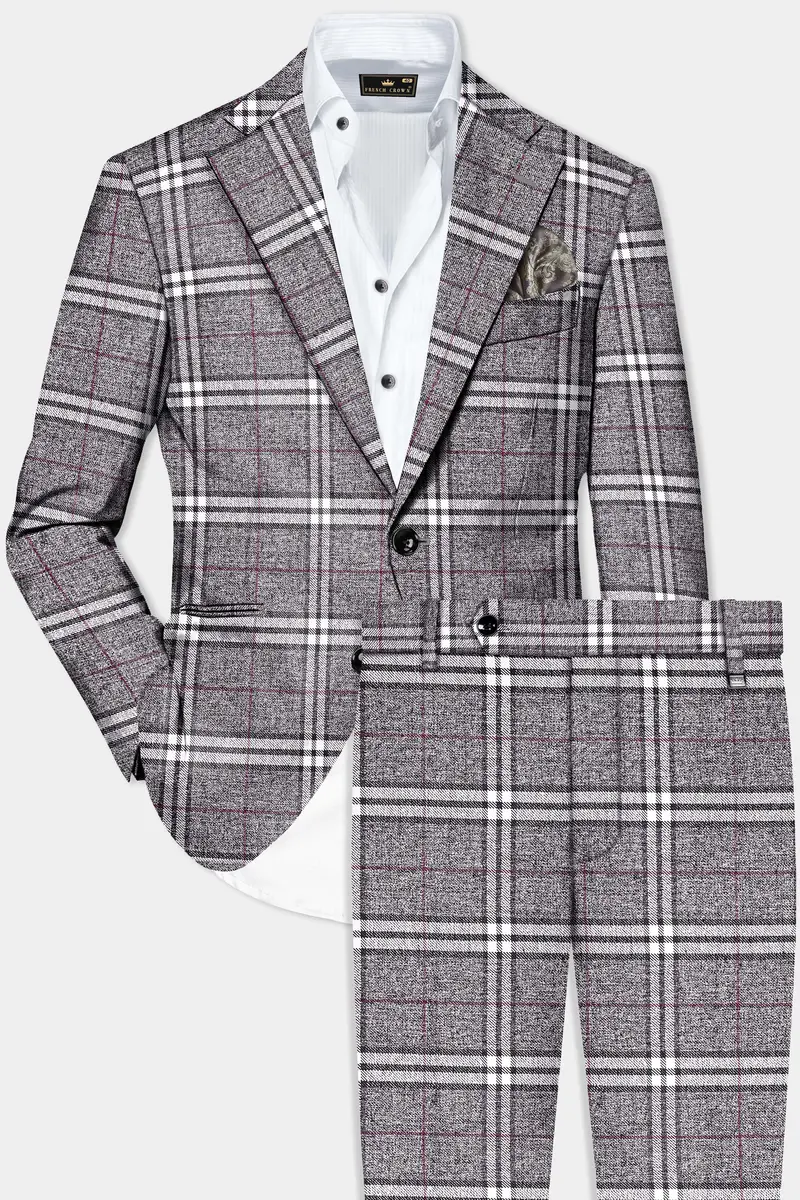 Granite Gray Plaid Wool Rich Single Breasted Suit 2