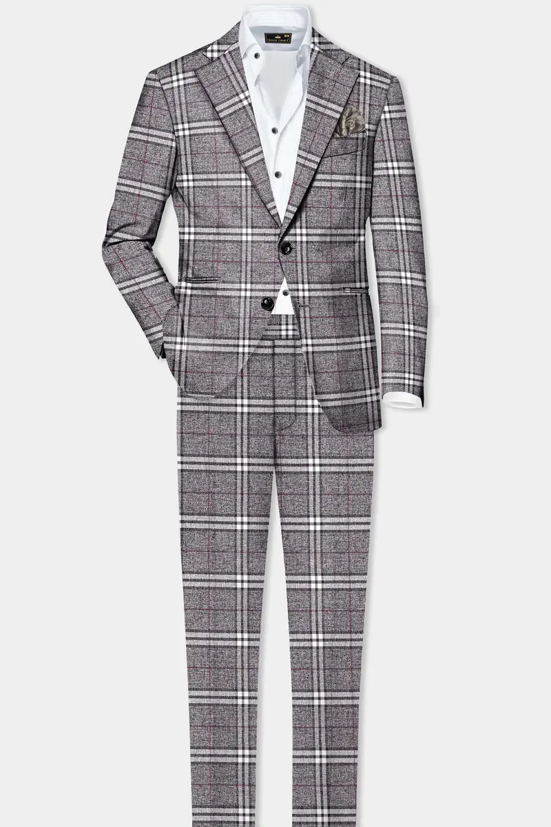 Granite Gray Plaid Wool Rich Single Breasted Suit 4