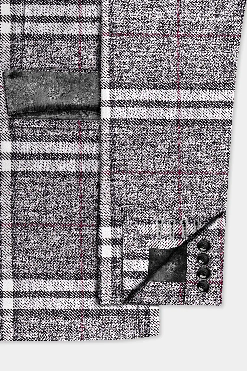 Granite Gray Plaid Wool Rich Single Breasted Suit 6