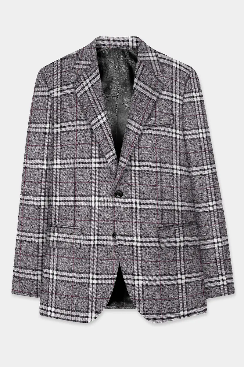 Granite Gray Plaid Wool Rich Single Breasted Suit 8