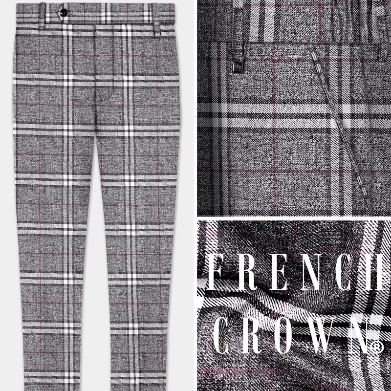 Granite Gray Plaid Wool Rich Stretchable Waistband Pant 1