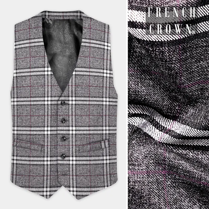 Granite Gray Plaid Wool Rich Waistcoat 1