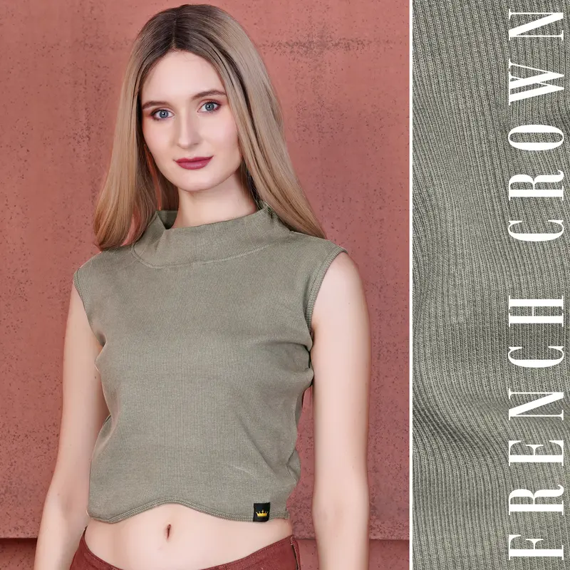 Granite Gray Premium Cotton Knit Stretchable Crop Top 1