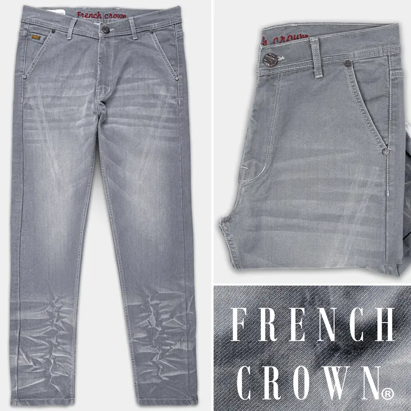 Granite Gray Whiskering Wash Stretchable Denim 1