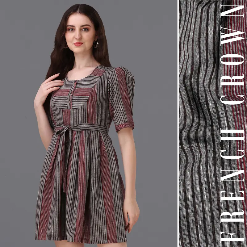 Granite Gray With Moccaccino Red Super Soft Premium Cotton Thigh Length Dress 1