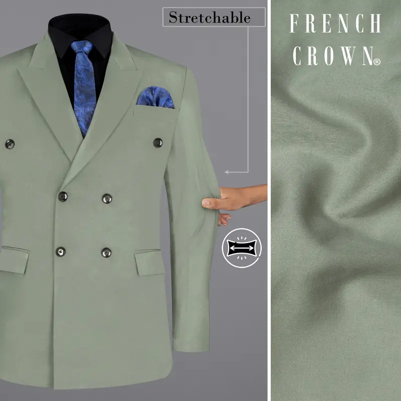 Granite Green Stretchable Double Breasted Premium Cotton Traveler Blazer 1