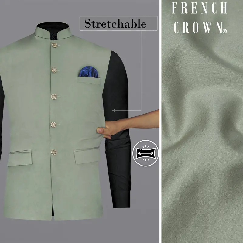 Granite Green Stretchable Premium Cotton Traveler Nehru Jacket 1