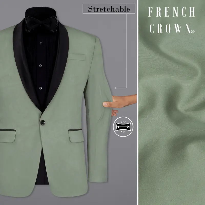 Granite Green Tuxedo With Black Lapel Premium Cotton Stretchable Traveler Blazer 1