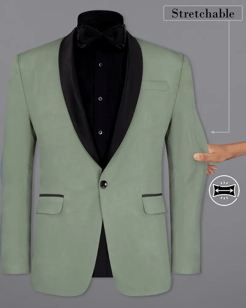 Granite Green Tuxedo With Black Lapel Premium Cotton Stretchable Traveler Blazer 2