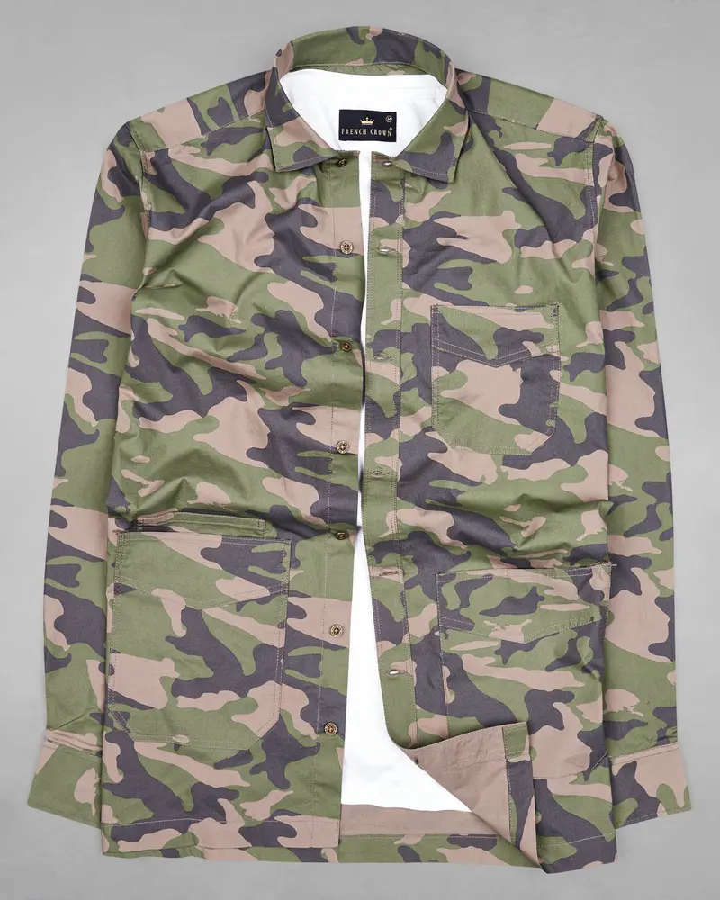 Granite Green With Nobel Brown Camouflage Printed Royal Oxford Designer Overshirt/Shacket 2