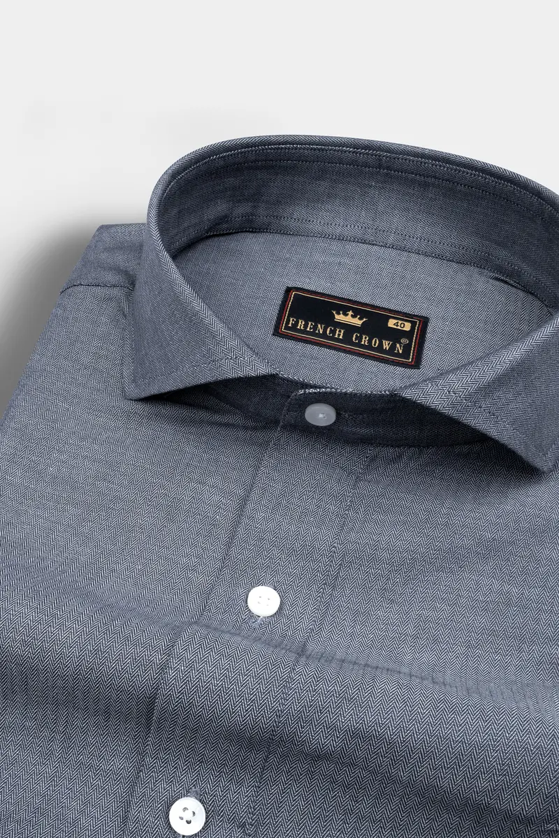 Granite Grey Solid Herringbone Shirt 1