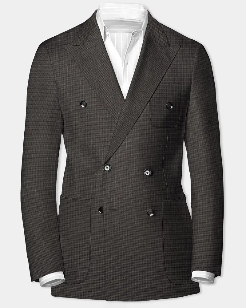 Granite Grid-Piano Gray Houndstooth Textured Wool Rich Double Breasted Sports Blazer 1