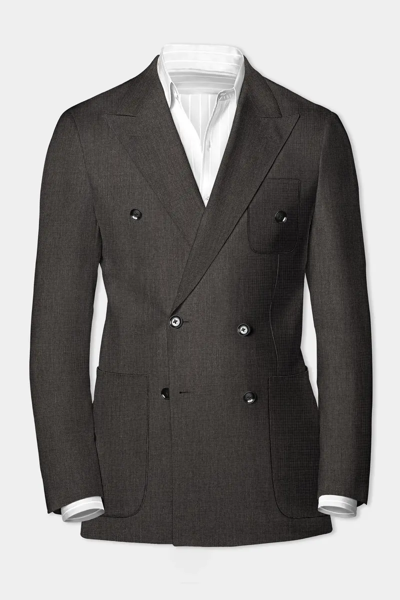 Granite Grid-Piano Gray Houndstooth Textured Wool Rich Double Breasted Sports Blazer 2