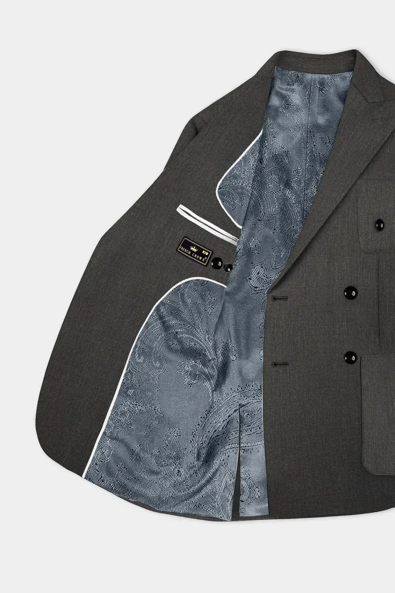 Granite Grid-Piano Gray Houndstooth Textured Wool Rich Double Breasted Sports Blazer 4