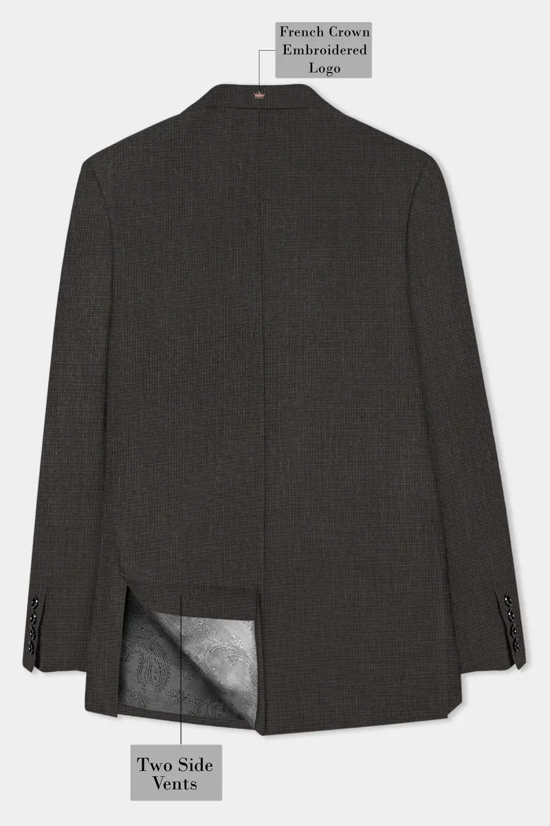 Granite Grid-Piano Gray Houndstooth Textured Wool Rich Double Breasted Sports Blazer 8