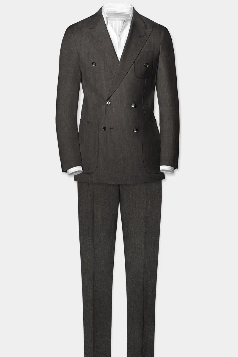 Granite Grid-Piano Gray Houndstooth Textured Wool Rich Double Breasted Sports Blazer 9