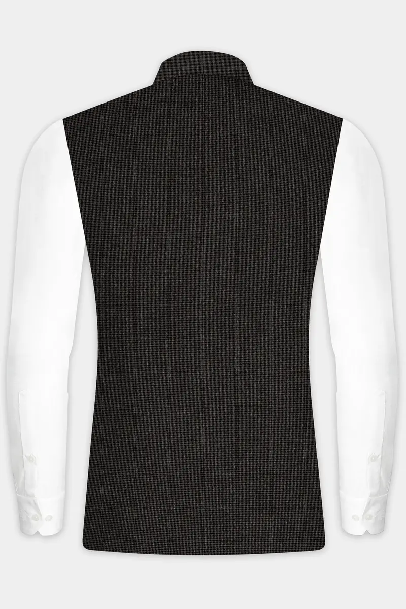Granite Grid-Piano Gray Houndstooth Textured Wool Rich Nehru Jacket 4