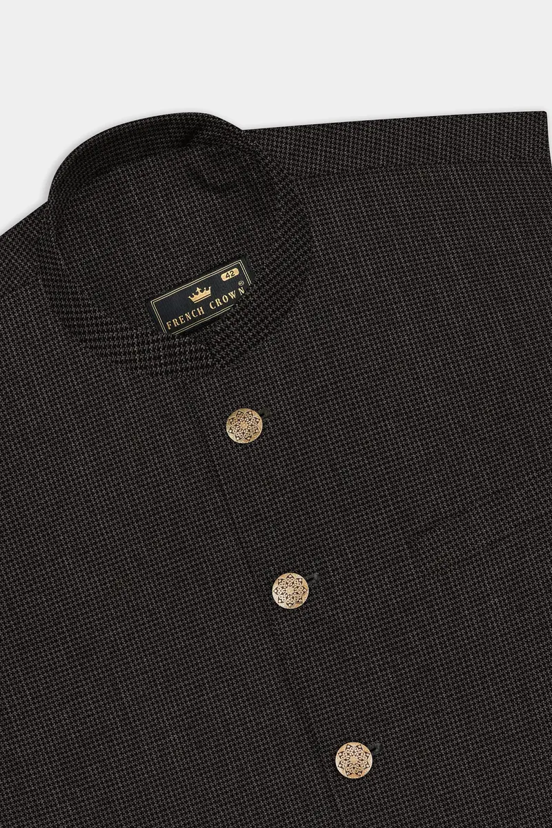 Granite Grid-Piano Gray Houndstooth Textured Wool Rich Nehru Jacket 5