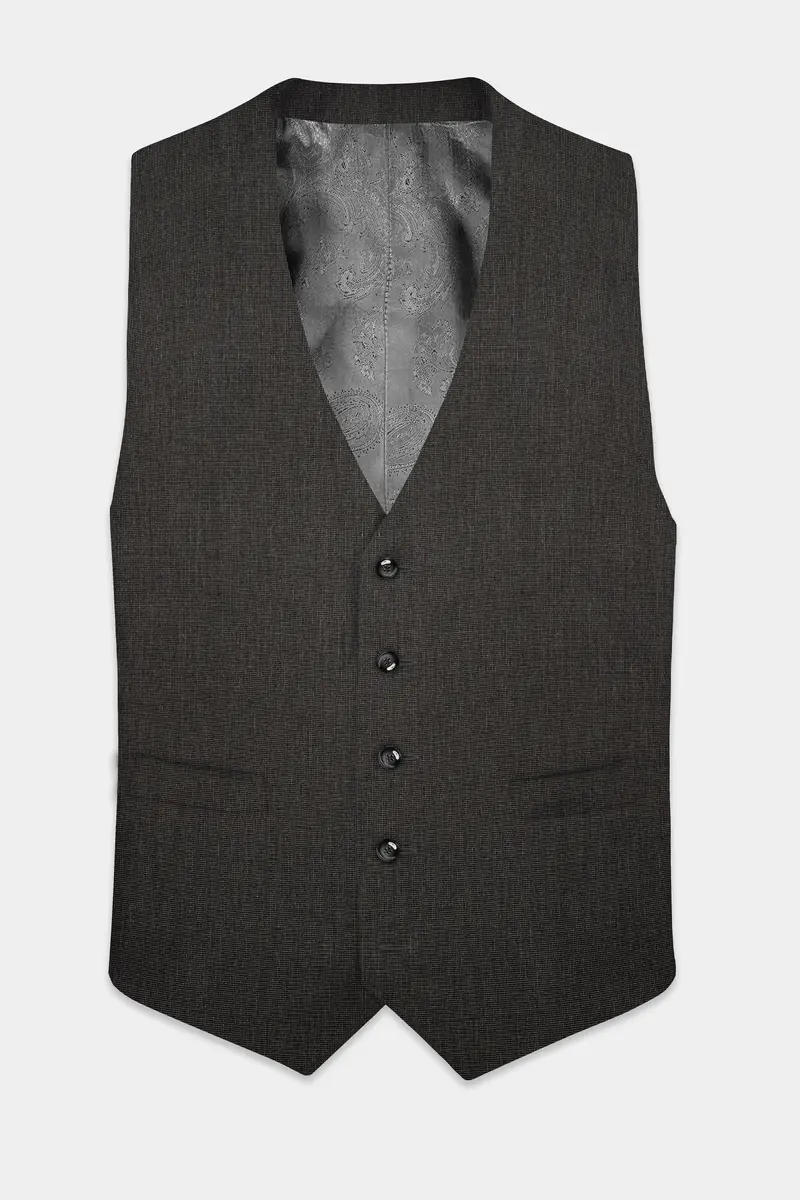 Granite Grid-Piano Gray Houndstooth Textured Wool Rich Waistcoat 2