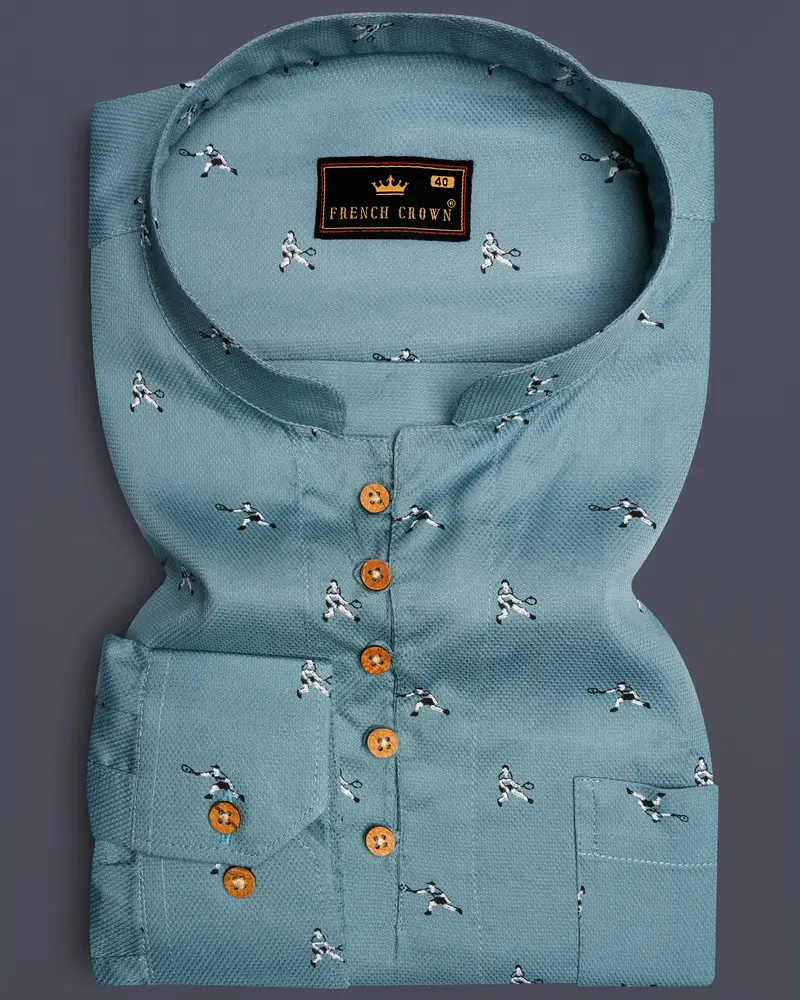 Granny Smith Blue Dobby Textured Premium Giza Cotton Shirt 1