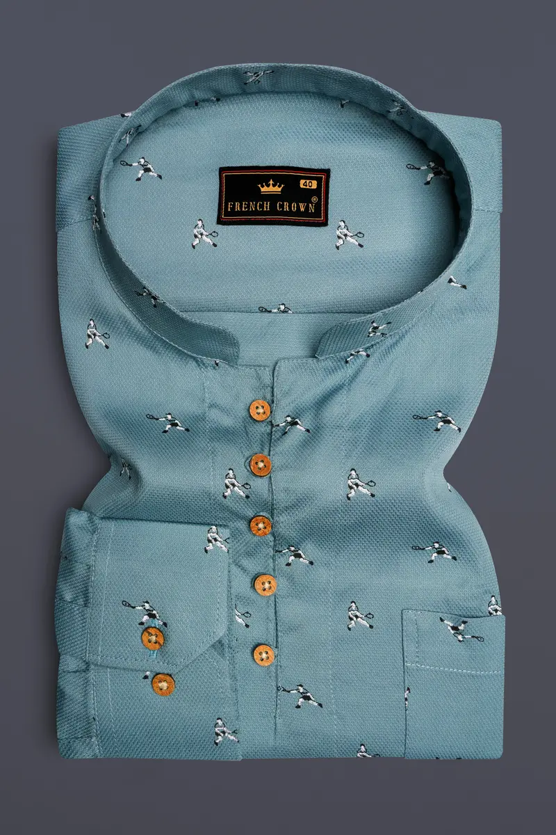 Granny Smith Blue Dobby Textured Premium Giza Cotton Shirt 2