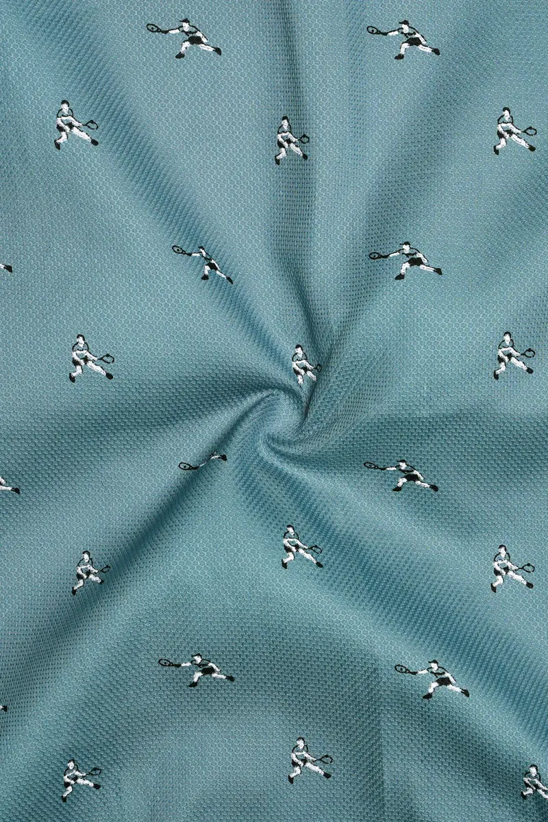 Granny Smith Blue Dobby Textured Premium Giza Cotton Shirt 3