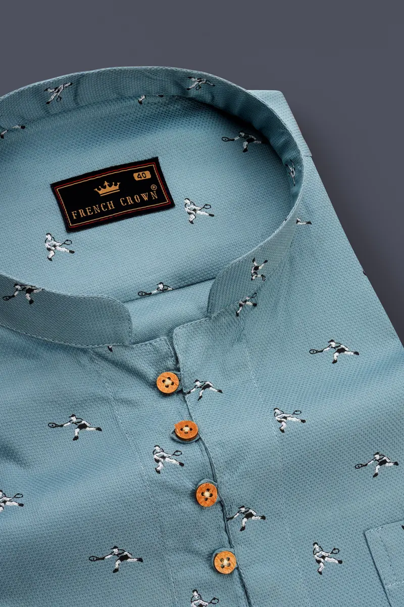 Granny Smith Blue Dobby Textured Premium Giza Cotton Shirt 4